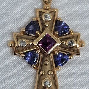 14k Gold & Amethys Cross Pendant